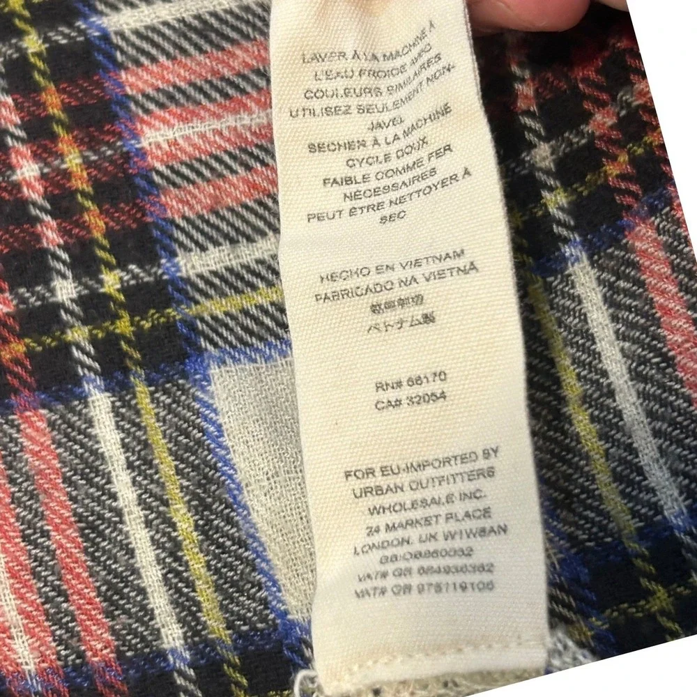 Free People Plaid Flannel Shirt XS Red Cream Long Sleeve Farmhouse 90s Gorpcore‎